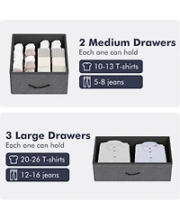 gaomon 5-Drawer Bedroom Dresser, Fabric Storage Dresser with Anti-Tip Kit and 4 Hooks, Tall Vertical Dressers, Sturdy Steel Frame, Wooden Tabletop