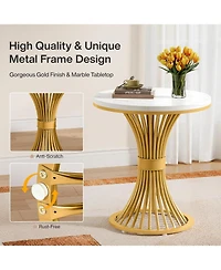 Tribesigns Round End Table Set of 2, Modern Faux Marble Side Table with Gold Metal Base, Small Bedside Nightstand, Wooden Accent Table