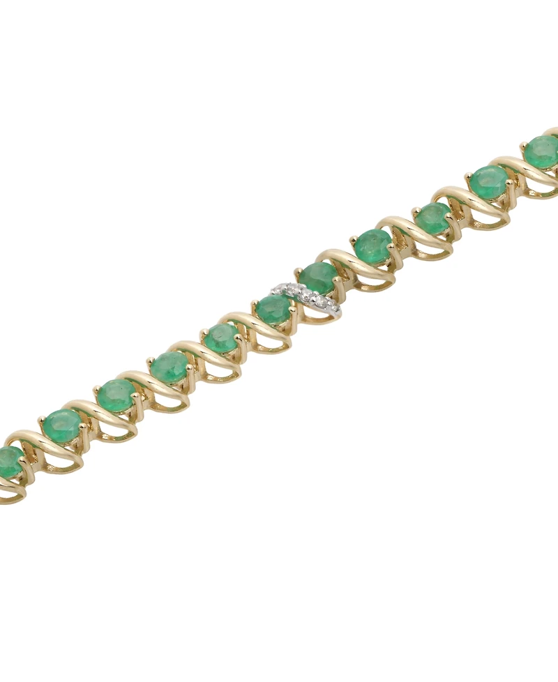 Macy's Emerald (2-7/8 ct. t.w.) and Diamond (1/10 ct. t.w.) Bracelet in 10k Yellow Gold