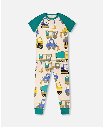 Deux par Big Boys Cotton Two-Piece Pyjama Set Beige Truck Print