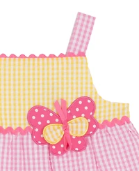 Rare Editions Baby Girls' Yellow Butterfly Applique Square Neck Dress and Panty, 2-Piece Set