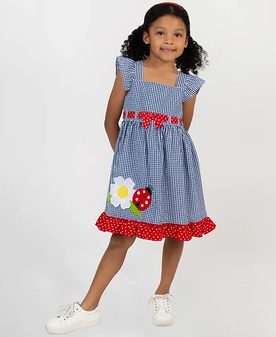 Rare Editions Girls' 2T-6X Navy Flower Seersucker Dress