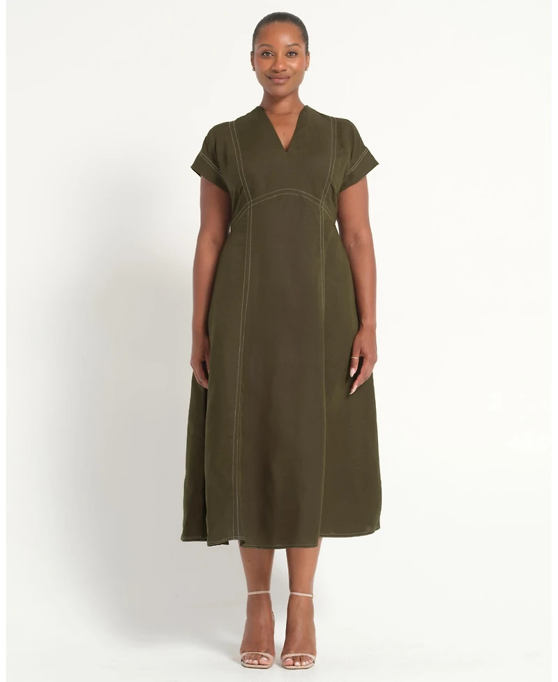 Estelle Plus Arden Contrast Stitch Linen Maxi Dress