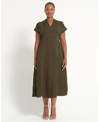 Estelle Plus Arden Contrast Stitch Linen Maxi Dress