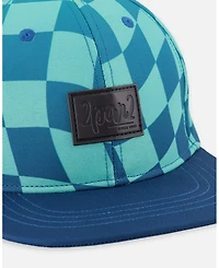 Deux par Deux Baby Boys Cap Teal Printed Checkerboard