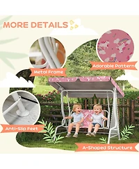 Qaba Kids Porch Swing with 2-Seater, Safety Belts, Adjustable Canopy