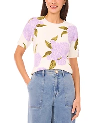 CeCe Women's Short-Sleeve Floral Crewneck Sweater