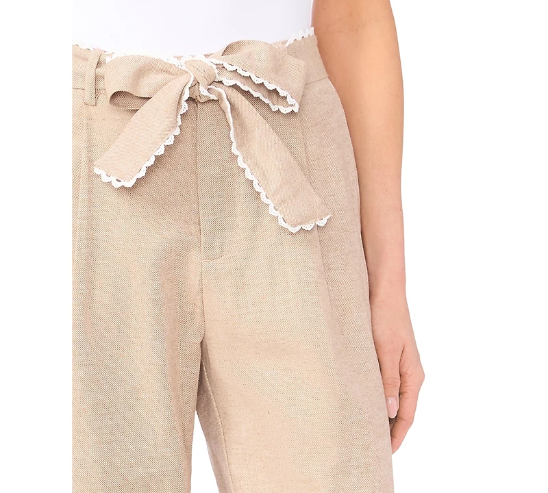 CeCe Women's Wide-Leg Bow Tie Cropped Pants