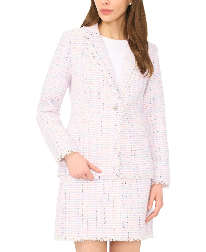 CeCe Women's Frayed Edge Detail Collared Straight Blazer