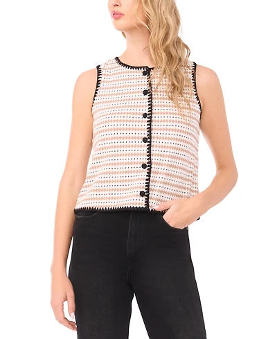 CeCe Women's Crochet Detail Sleeveless Crew Neck Vest Top