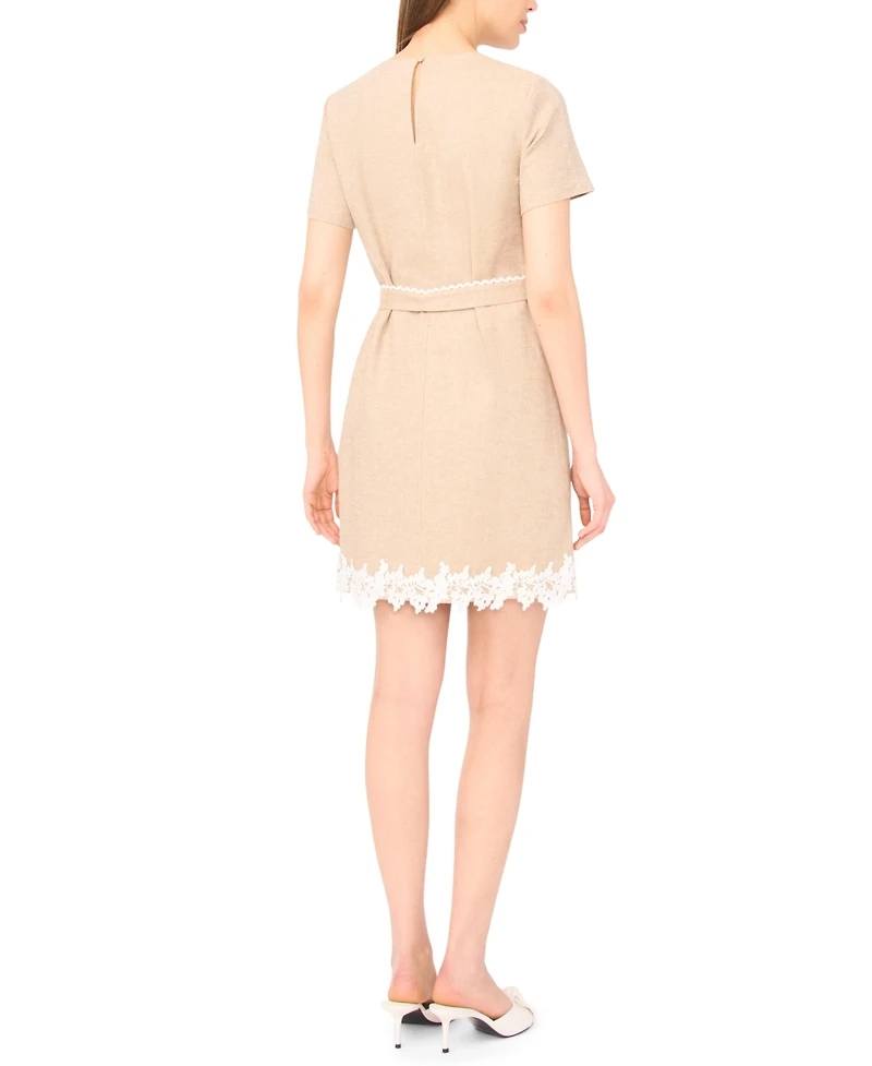 CeCe Women's Applique Hem A-Line Crew Neck Mini Dress