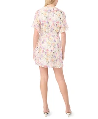 CeCe Women's Waterfall Ruffle Short-Sleeve V-Neck Mini Dress