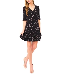 CeCe Women's 3/4-Length-Sleeve Ruffle Hem V-Neck Dress