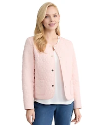 Jones New York Women's Quilted Flower Crew Neck Jacket