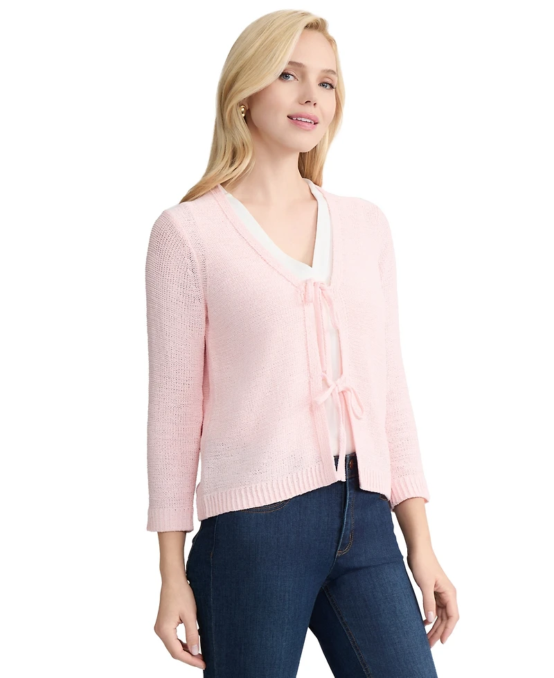 Jones New York Women's Tie-Front 3/4-Length Sleeve Cardigan