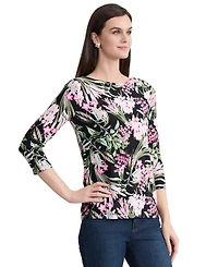 Jones New York Women's Printed 3/4 Sleeve Boat Neck Blouse