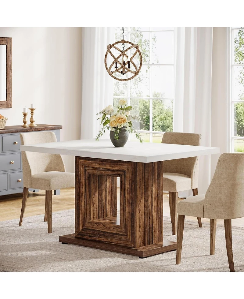 Tribesigns Dining Table for 4, 47-Inch Farmhouse Kitchen Dinner Table with Heavy Duty Pedestal, Rustic Wooden Eating Table