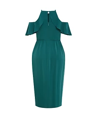 City Chic Women's Plus Love Siren Ruffle Shoulder Dress