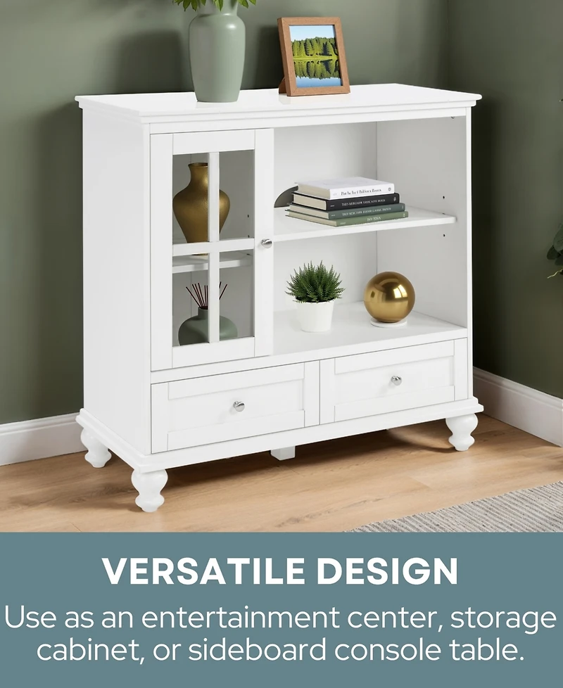 Convenience Concepts 36" Glass 2 Drawer Tv Stand with Storage