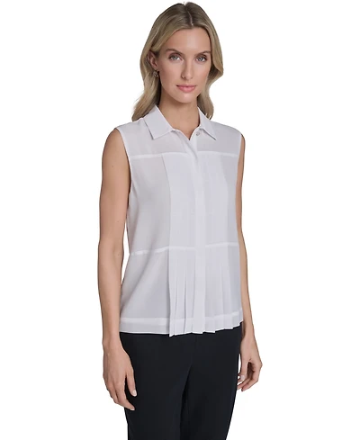 Calvin Klein Women's Sleeveless Pleated Front Blouse