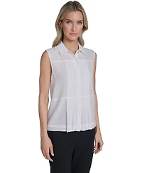 Calvin Klein Women's Sleeveless Pleated Front Blouse