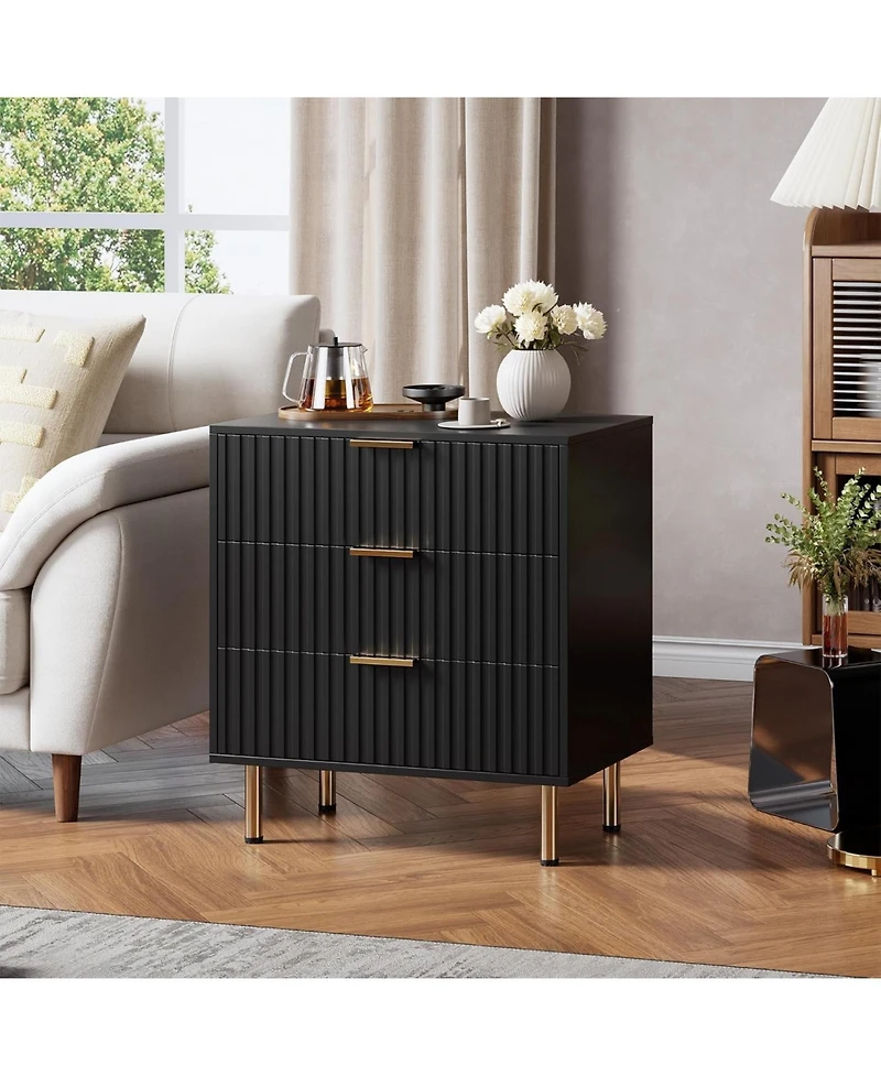 gaomon Fluted 3 Drawer Bedroom Dresser, Modern Nightstand with Deep Drawers