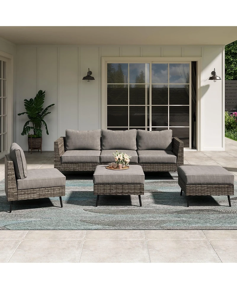 Decksplore Outdoor Patio Furniture, 6 Piece Sectional Sofa Pe Rattan Wicker Conversation Sets,All Weather Furniture Set