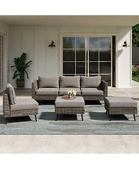 Decksplore Outdoor Patio Furniture, 6 Piece Sectional Sofa Pe Rattan Wicker Conversation Sets,All Weather Furniture Set
