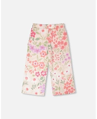 Deux par Toddler Girls French Terry Pants Pink Printed Flowers