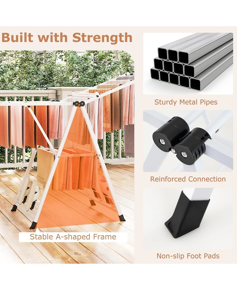 Ecooso 64" Clothes Drying Rack with Height-Adjustable Wings, Folding Laundry Rack