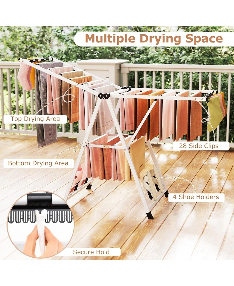 Ecooso 64" Clothes Drying Rack with Height-Adjustable Wings, Folding Laundry Rack