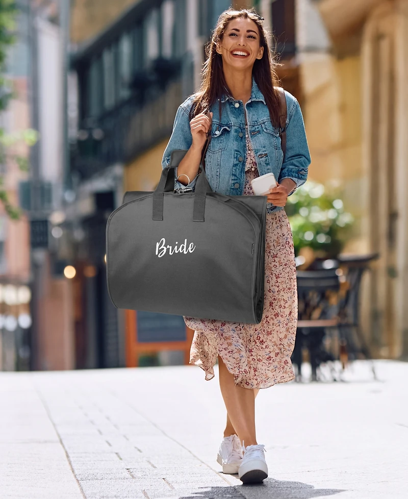 WallyBags 60" Premium Tri-Fold Travel Garment Bag with Pocket and Bride Embroidery - Black