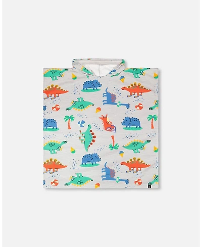 Deux par Deux Boy Hooded Beach Towel Grey Baby Dinosaur Print - Toddler|Child