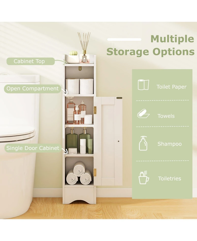 Volenca Slim Bathroom Corner Storage Cabinet with 1 Door and Adjustable Shelves