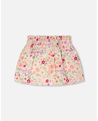 Deux par Toddler Girls Muslin Skort Off White Printed Flowers