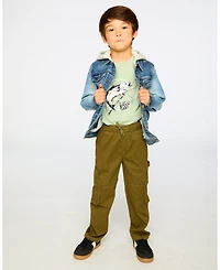Deux par Boys Navy Blue Denim Jacket with Removable French Terry Hood