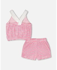 Deux par Deux Toddler Girls Striped Terry Cloth Top and Short Set