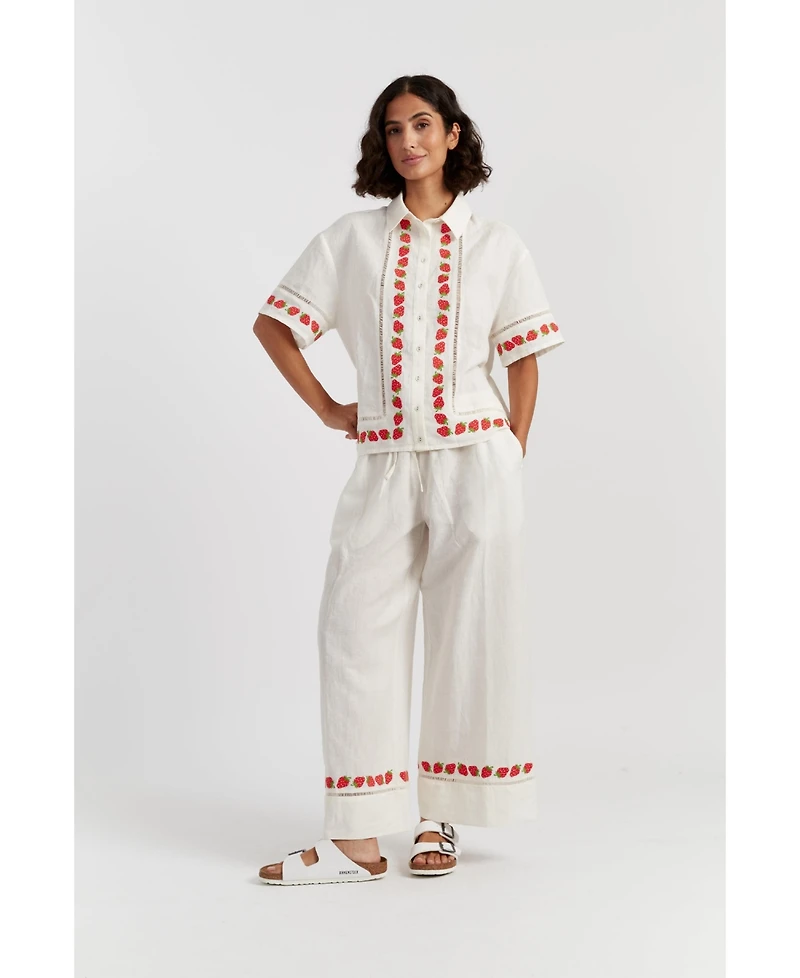 Chinti & Parker Women's Linen-Blend Strawberry Trousers
