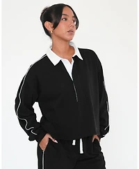 Rebody Active Women's Rugby Piping Relaxed Polo Top