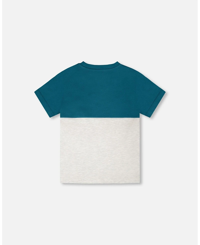 Deux par Big Boys Cotton Colorblock Jersey T-Shirt with Chest Pocket Heather Grey