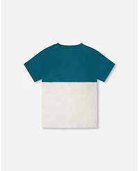 Deux par Big Boys Cotton Colorblock Jersey T-Shirt with Chest Pocket Heather Grey