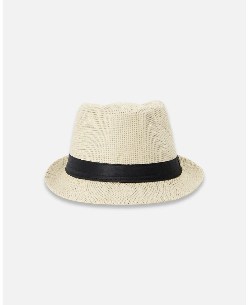 Deux par Deux Boy Fedora-Style Straw Hat Beige - Toddler|Child