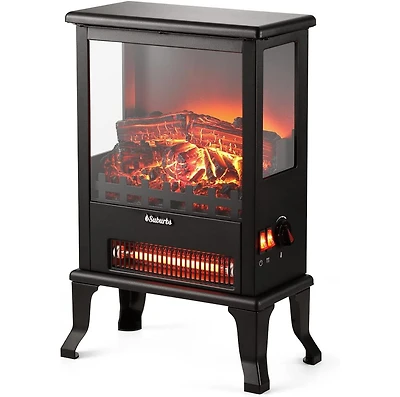 gaomon Electric Fireplace Stove with 17" Size, 1500W Power & 3 Sided Teal Checkerboard Flame View