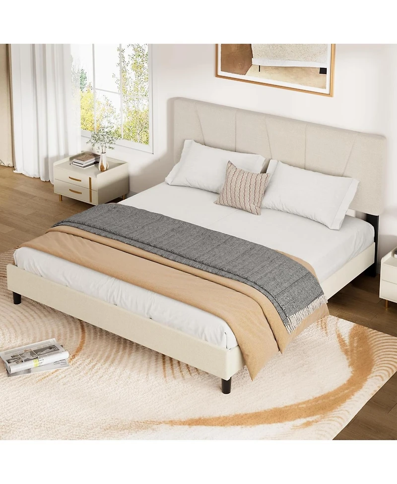 gaomon Bed Frame with Adjustable Headboard, Linen Upholstered Platform, Strong Wood Slats, No Box Spring Needed