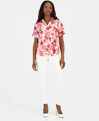 Anne Klein Essentials Petite Printed Short-Sleeve Button-Front Shirt