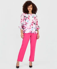 Kasper Petite Floral 3/4-Sleeve Ruffled-Cuff Blouse