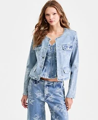 Guess Womens Ls Adison Jacket Sl Anika Peplum Top Zoya Wide Leg Crop Jeans