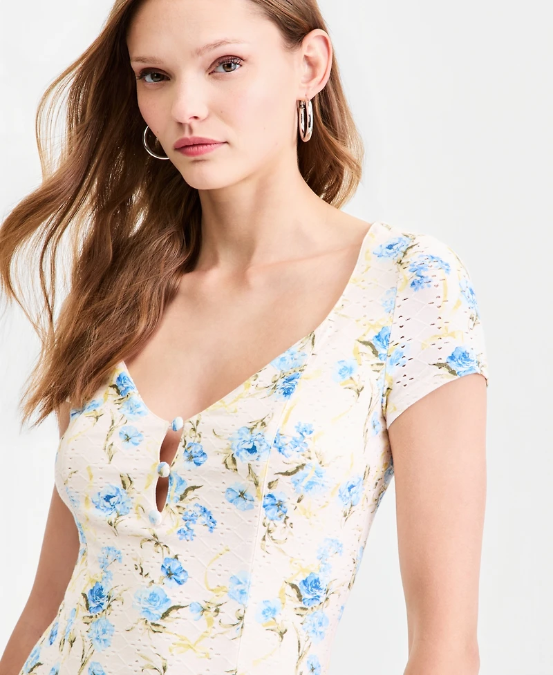 Guess Women's Teodolin Floral Sweetheart Midi Dress