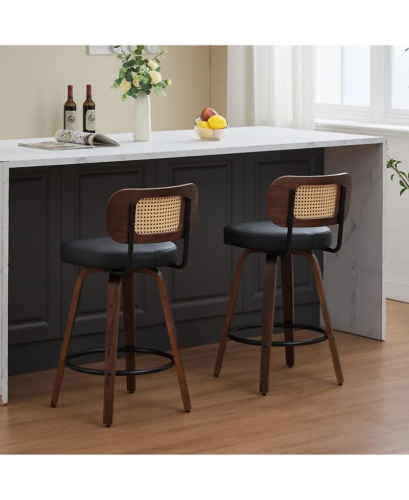 Boyel Living Set of 2 Swivel Pu Bar Stools with Padded 3.5-inch Seat Cushion for Dining Pup