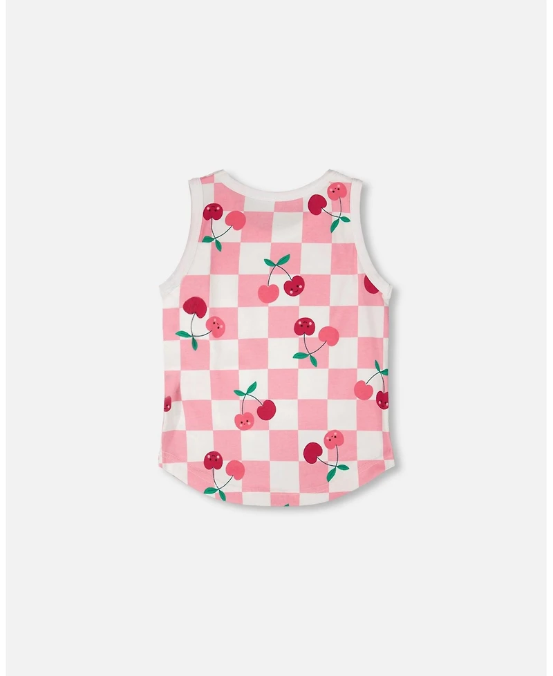 Deux par Deux Toddler Girls Cotton Jersey Tank Top Pink Printed Cherries - Toddler|Child